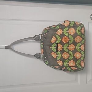 Petunia Pickle Bottom Backpack Santiago Sunset Diaper Bag gray & orange floral